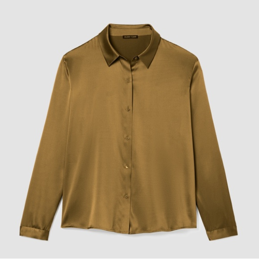 NWT Eileen Fisher Stretch Silk Charmeuse Classic Collar Shirt - Picture 6 of 10